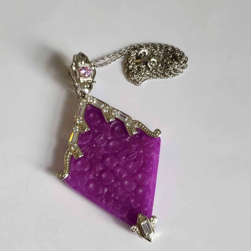 Sterling Silver 925 Ruby Carved Floral Geometric Pendant Necklace